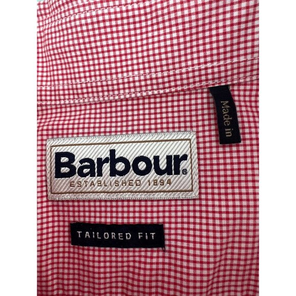 Barbour Shirt Mens Large L Tailored Fit Short Sleeve Red White Plaid Button Up - Picture 3 of 9